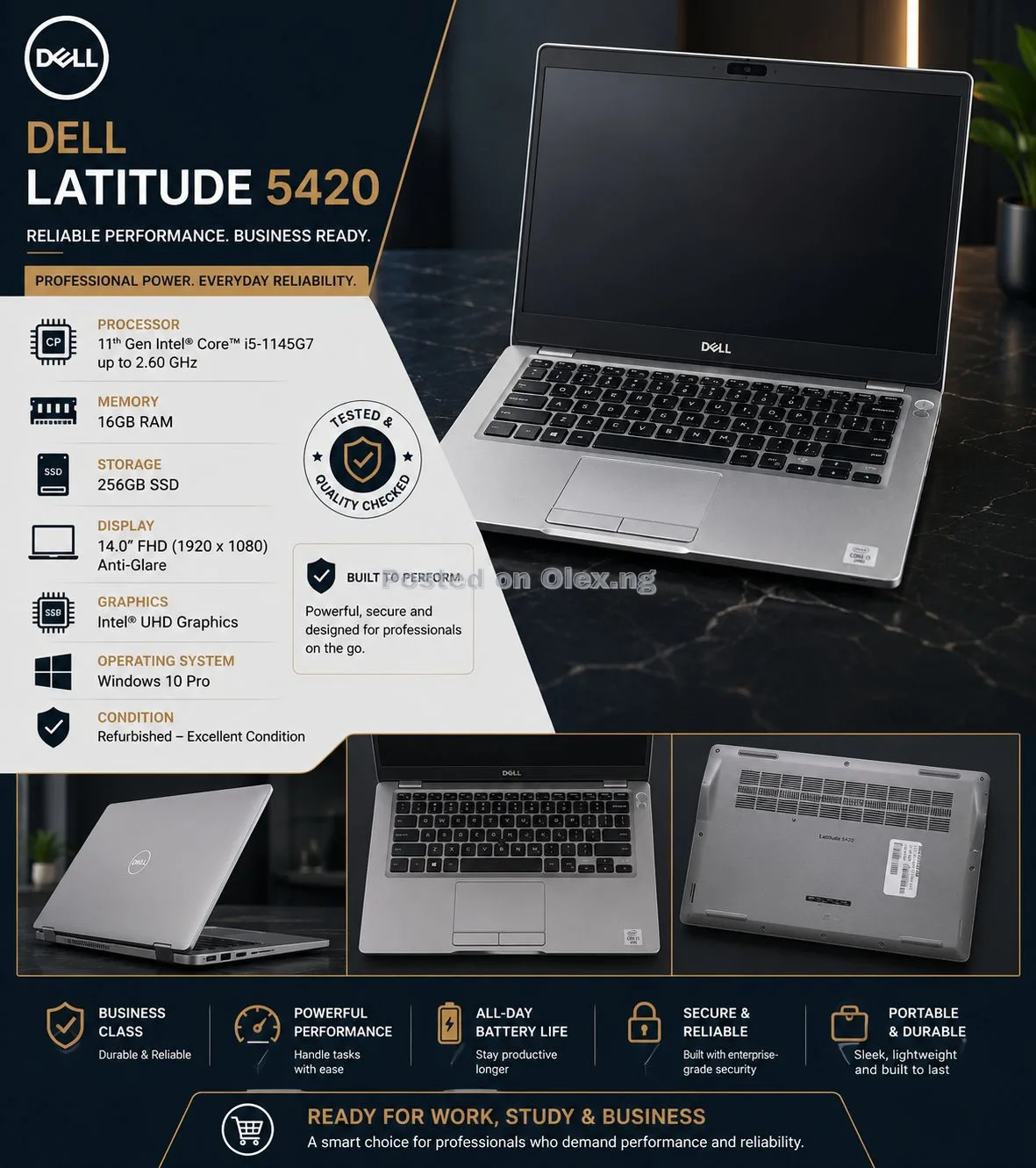 Dell Latitude 5420 – Grade A Refurbished Business Laptop - 16GB DDR4 RAM -  256GB SSD- Speed Up to 4.4GHz Turbo Boost